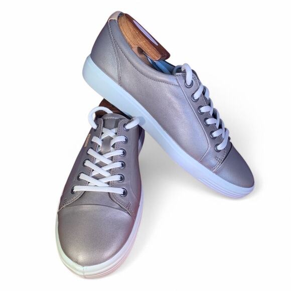 ECCO Soft 7- Women’s Leather Sneaker-Size US 9-Silver - Picture 2 of 7